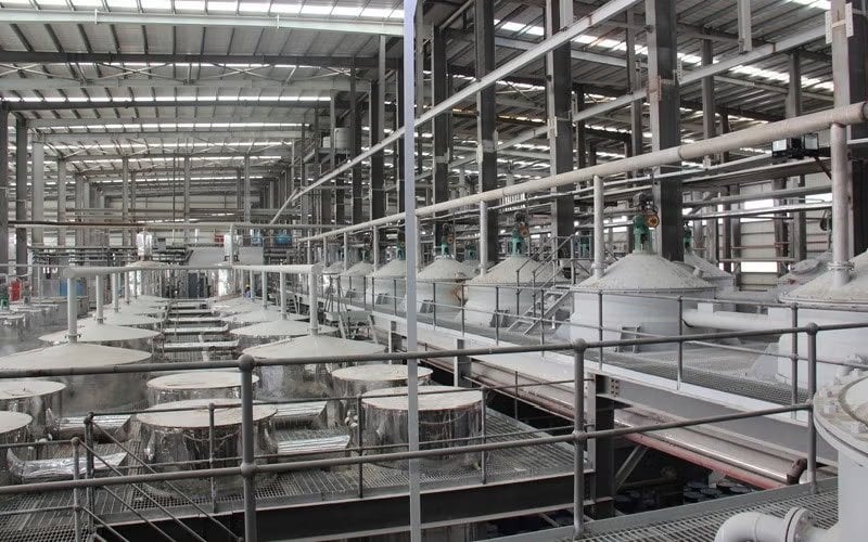 Interior of the Sebacic Oman bio-refinery showing process equipment — Heavy Industries Zone, SEZ Al Duqm